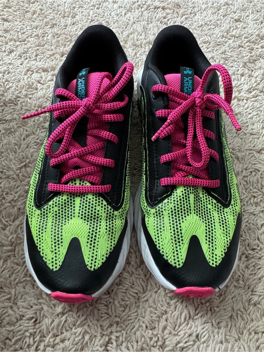 Under Armour Kids Black Neon Green & Pink Running Sneakers